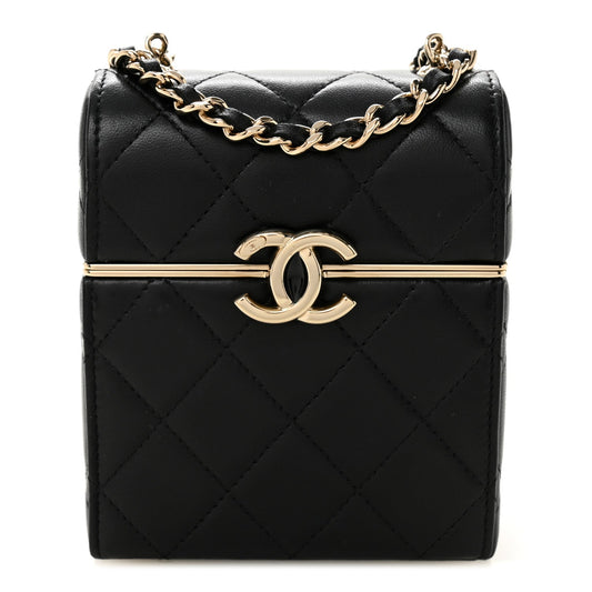 Lambskin Quilted Small Box With Chain Black