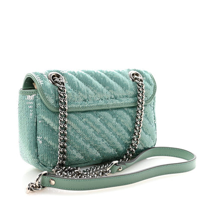 Sequin Matelasse Small GG Marmont Shoulder Bag Water Green Verde Chiaro Light Water Green