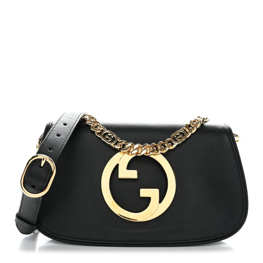 Roxy Calfskin Blondie Chain Shoulder Flap Bag Black