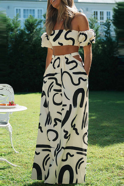 Conjunto de top corto con hombros descubiertos y falda larga con bolsillos y estampado Doodle de Allegra
