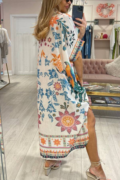 VESTIDO CAMISERO ESTAMPADO FLORAL BLANCO