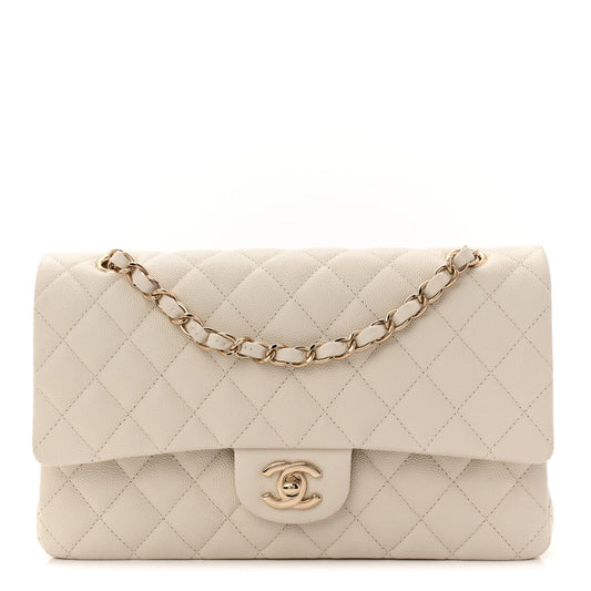 Caviar Quilted Medium Double Flap White