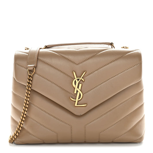 Calfskin Y Quilted Monogram Small Loulou Chain Satchel Dark Beige