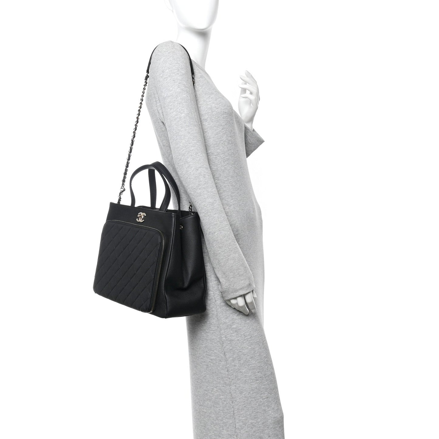 Caviar Quilted Large Business Affinity Shopping Bag Black