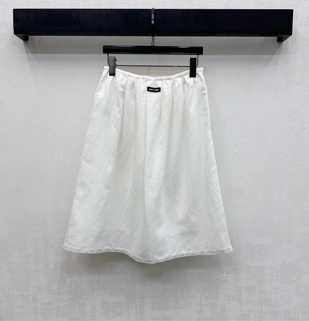 Miu SS26 Set Scalloped-Collar Shirt A-line Skirt White Cotton Linen 351916