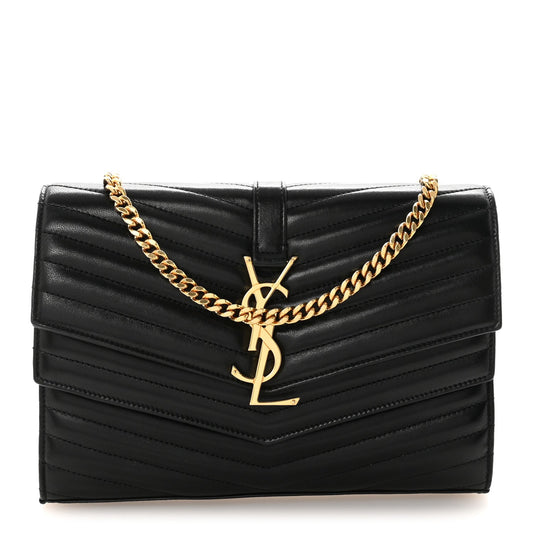 Lambskin Matelasse Chevron Monogram Sulpice Chain Wallet Black