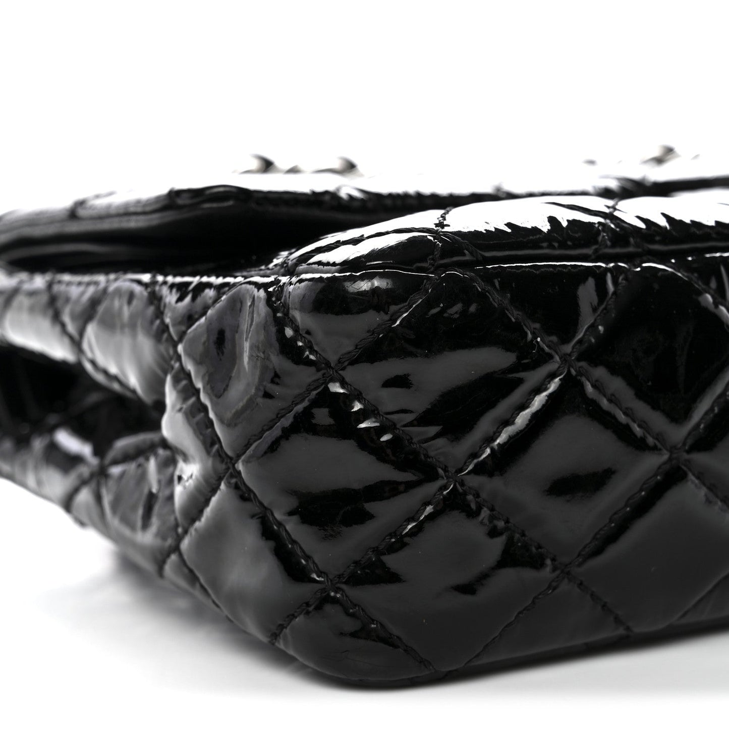Patent Quilted Medium Double Flap Black
