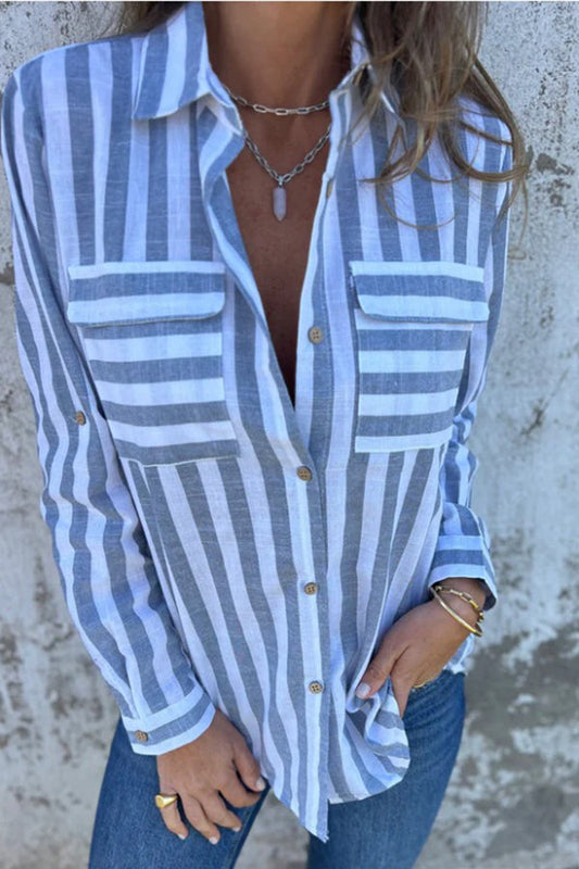 Camisa informal con bolsillo y estampado de rayas