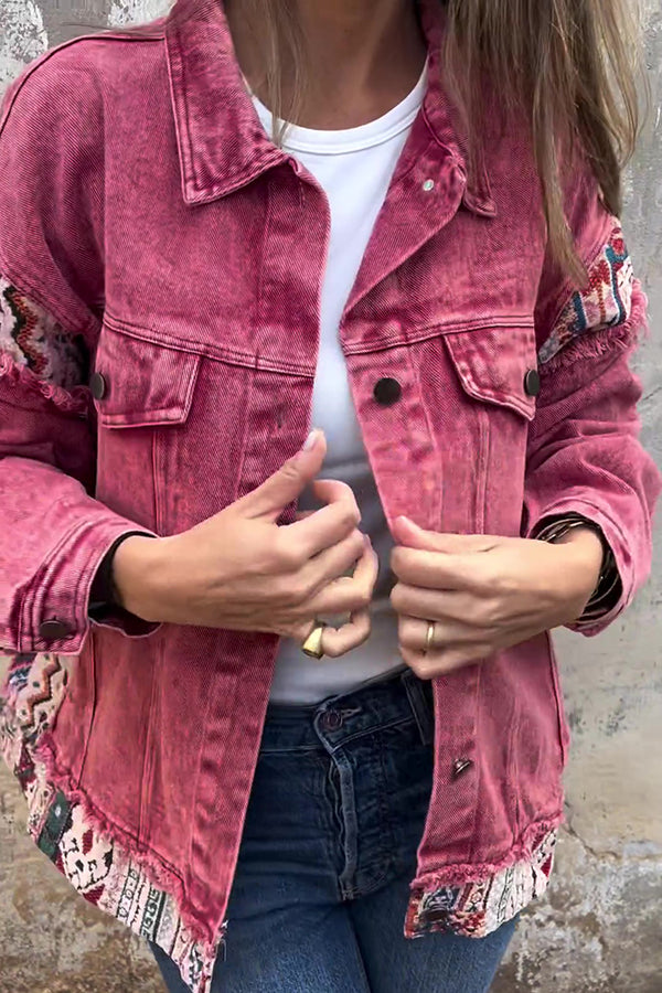 Chaqueta vaquera vintage con bolsillos sueltos y patchwork