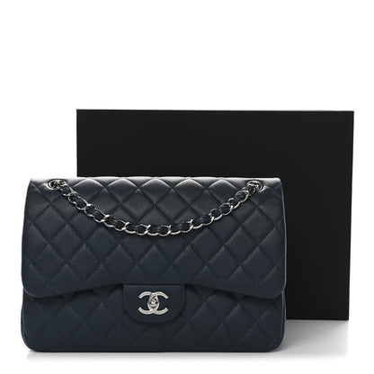 Caviar Quilted Jumbo Double Flap Blue