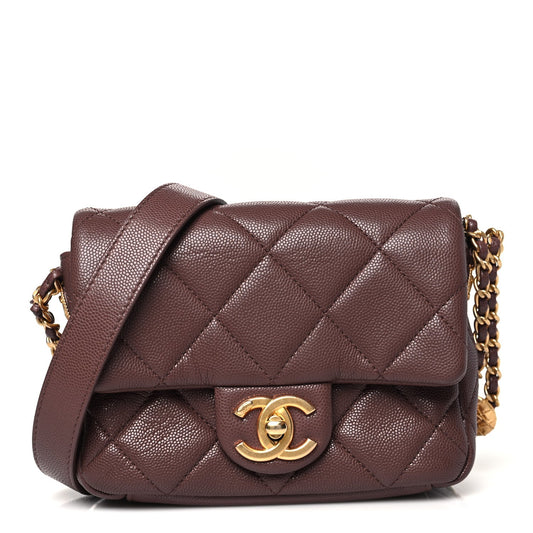 Caviar Quilted Mini Twist Your Buttons Flap Burgundy
