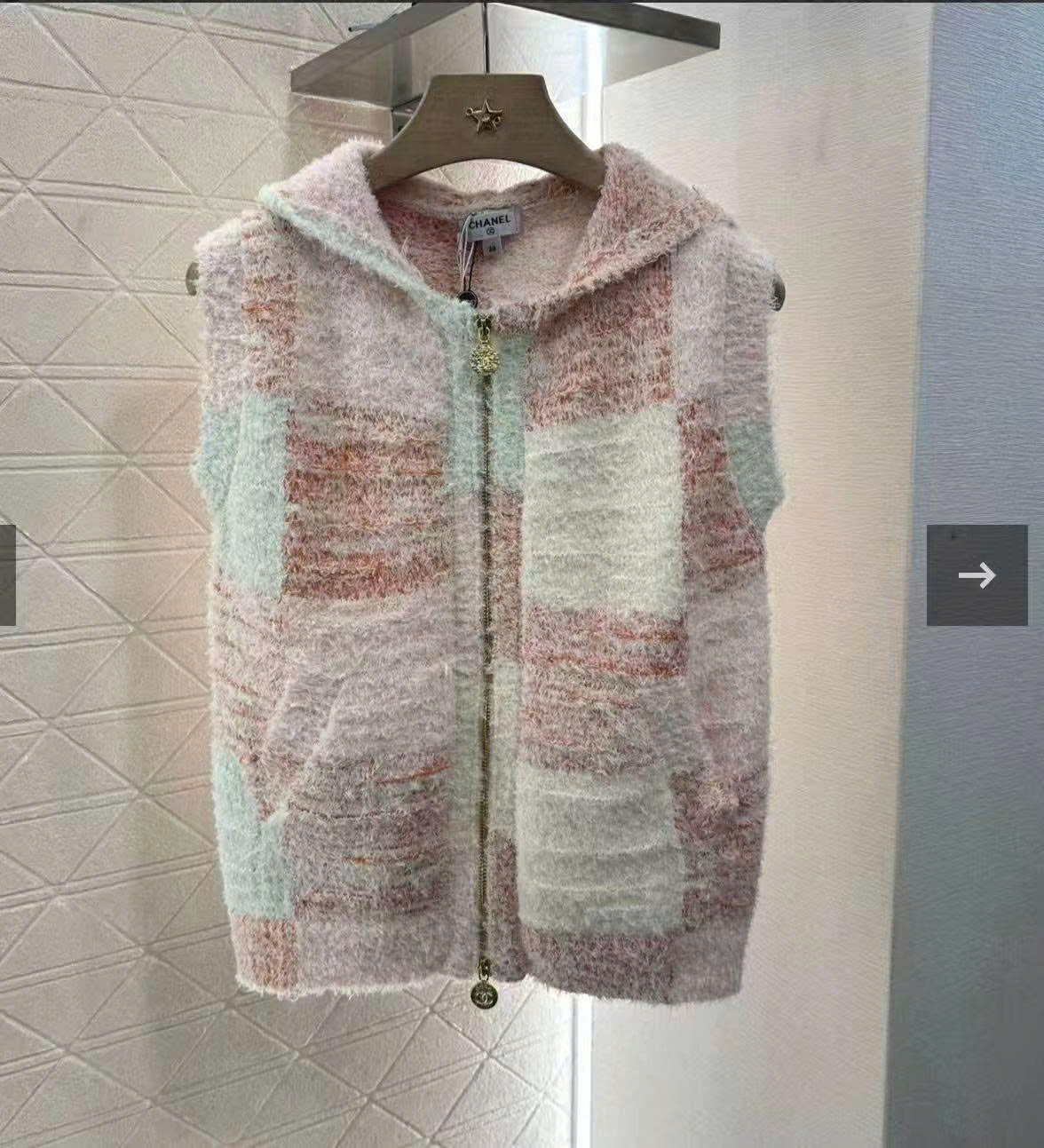 CC Sleeveless Knit Hoodie in Pink Cotton