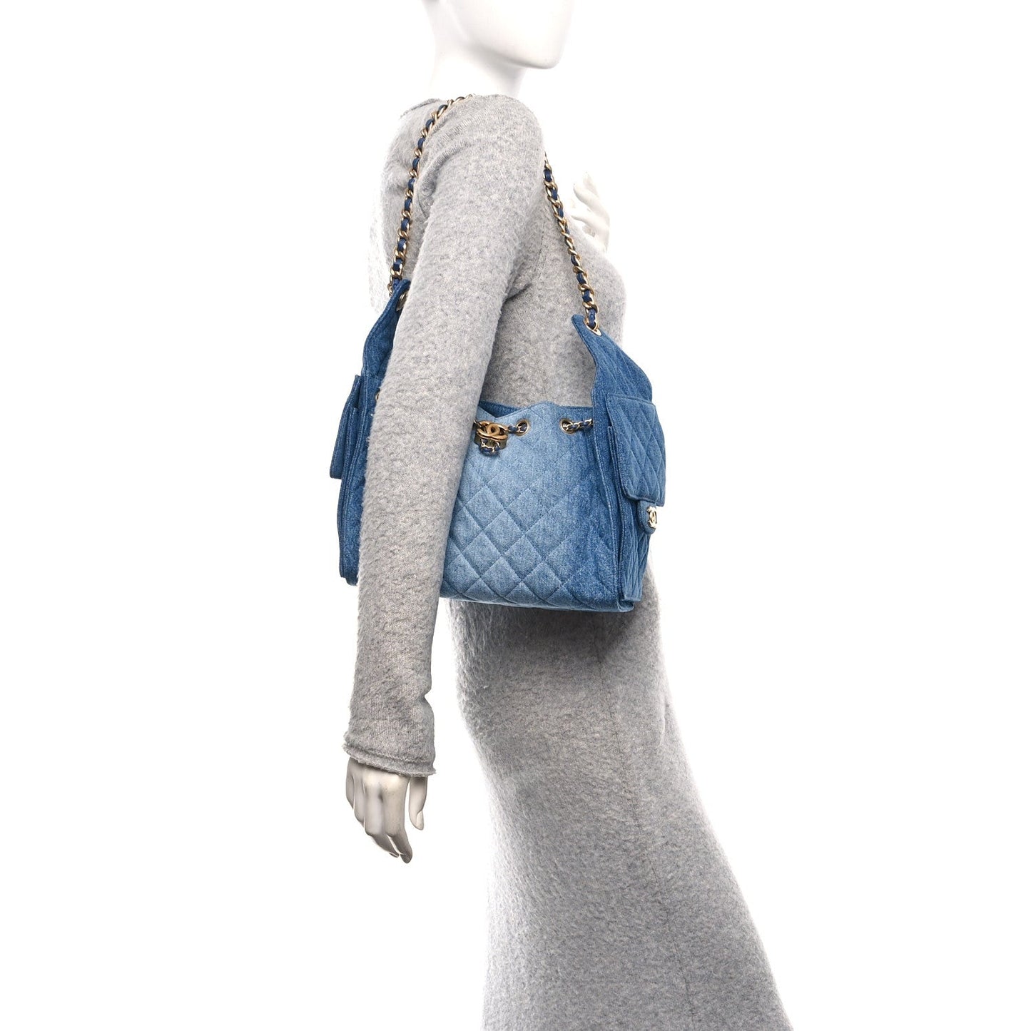 Washed Denim Quilted Small Chanel 25 Handbag Blue