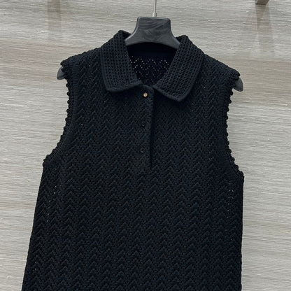 Gucci 25 Hollow Knitted Polo Vest Dress Black Polyester Fiber