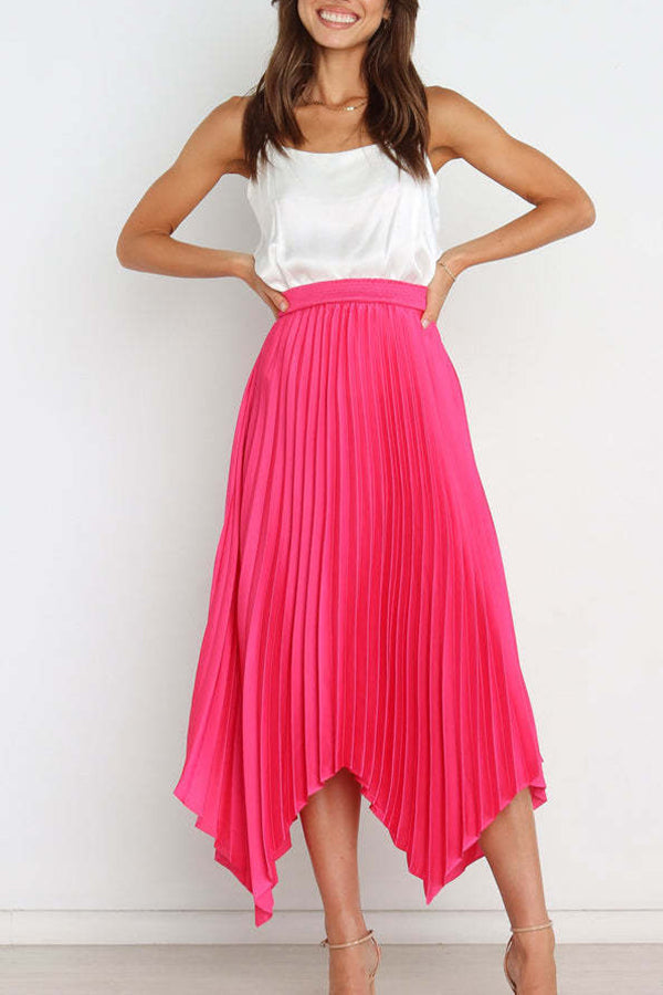 Vestido casual de cintura alta, elástico, plisado y de color liso, combinable con todo. 