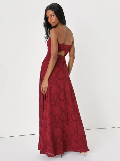 Strapless Dress Floral Off The Shoulder High Slit Sexy Party Priom Maxi Dresses