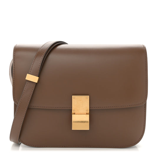 Box Calfskin Medium Classic Box Flap Bag Taupe