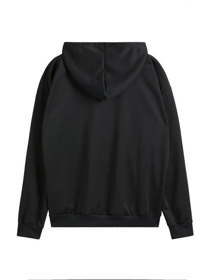Black Vintage Skull Print Zip Up Oversized Hoodie