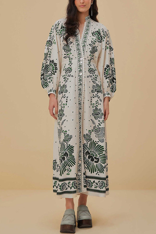 Vestido camisero largo de manga larga con botones y estampado único