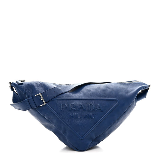 Vitello Daino Triangle Shoulder Bag Blue