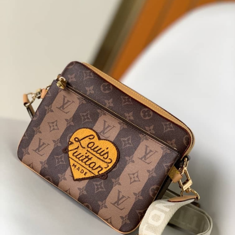 LOUIS VUITTON TRIO MESSENGER BAG MONOGRAM STRIPES BROWN 25CM M45965