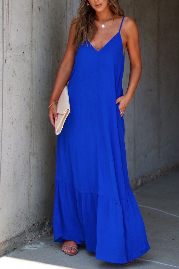 Vestido largo liso con bolsillos KIMONIE 