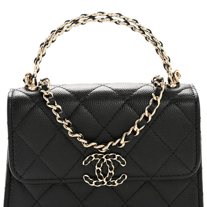Caviar Quilted Double Chain Top Handle Flap With Chain Black