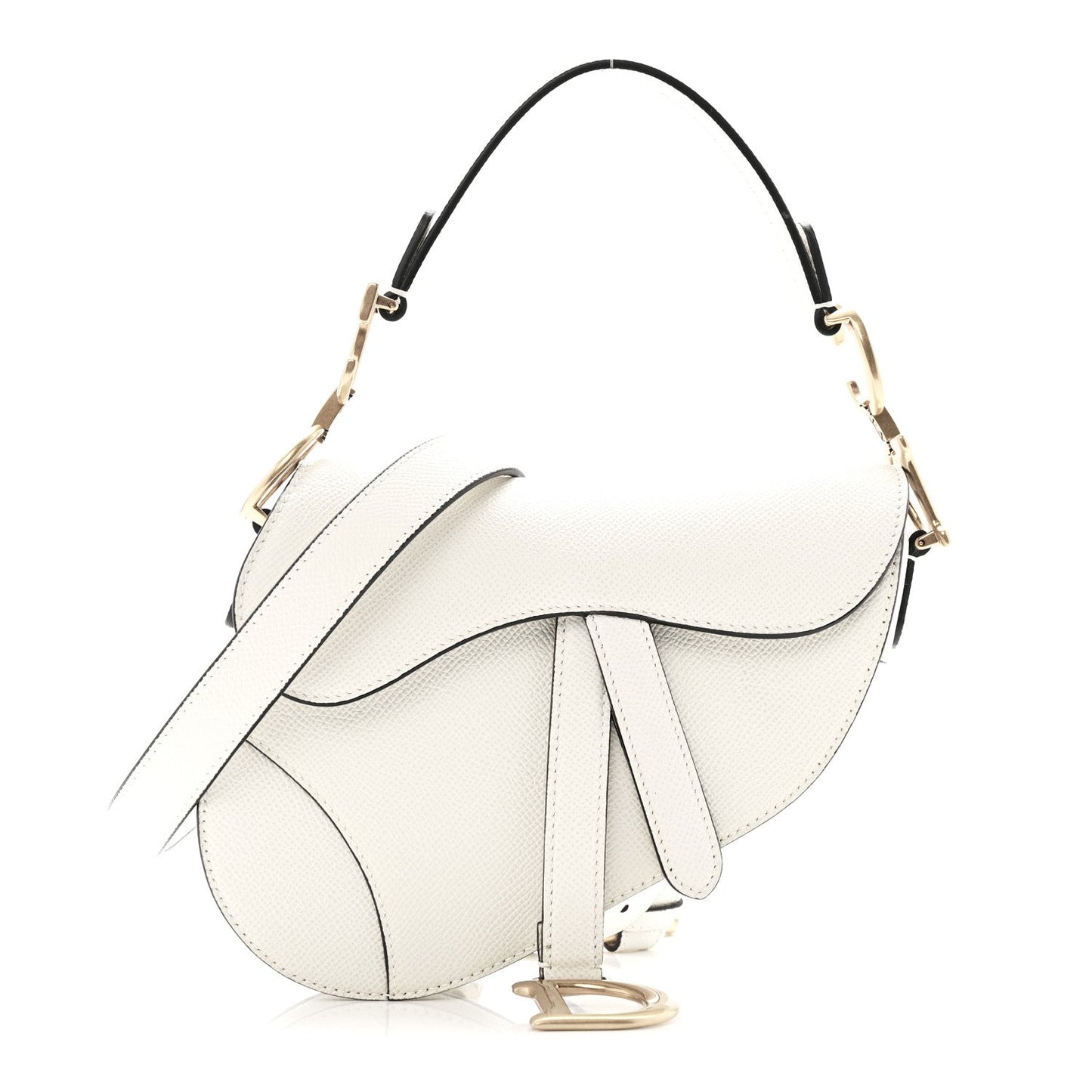 Grained Calfskin Mini Saddle Bag With Strap White