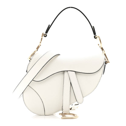 Grained Calfskin Mini Saddle Bag With Strap White