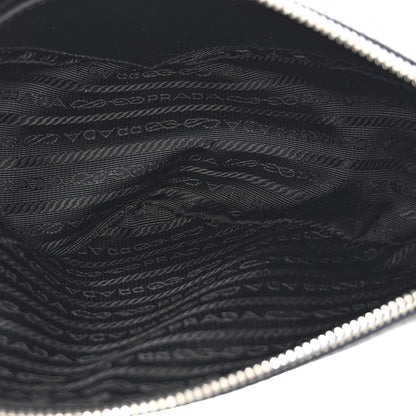 Saffiano Cuir Triangle Logo Embossed Triangle Shoulder Bag Black