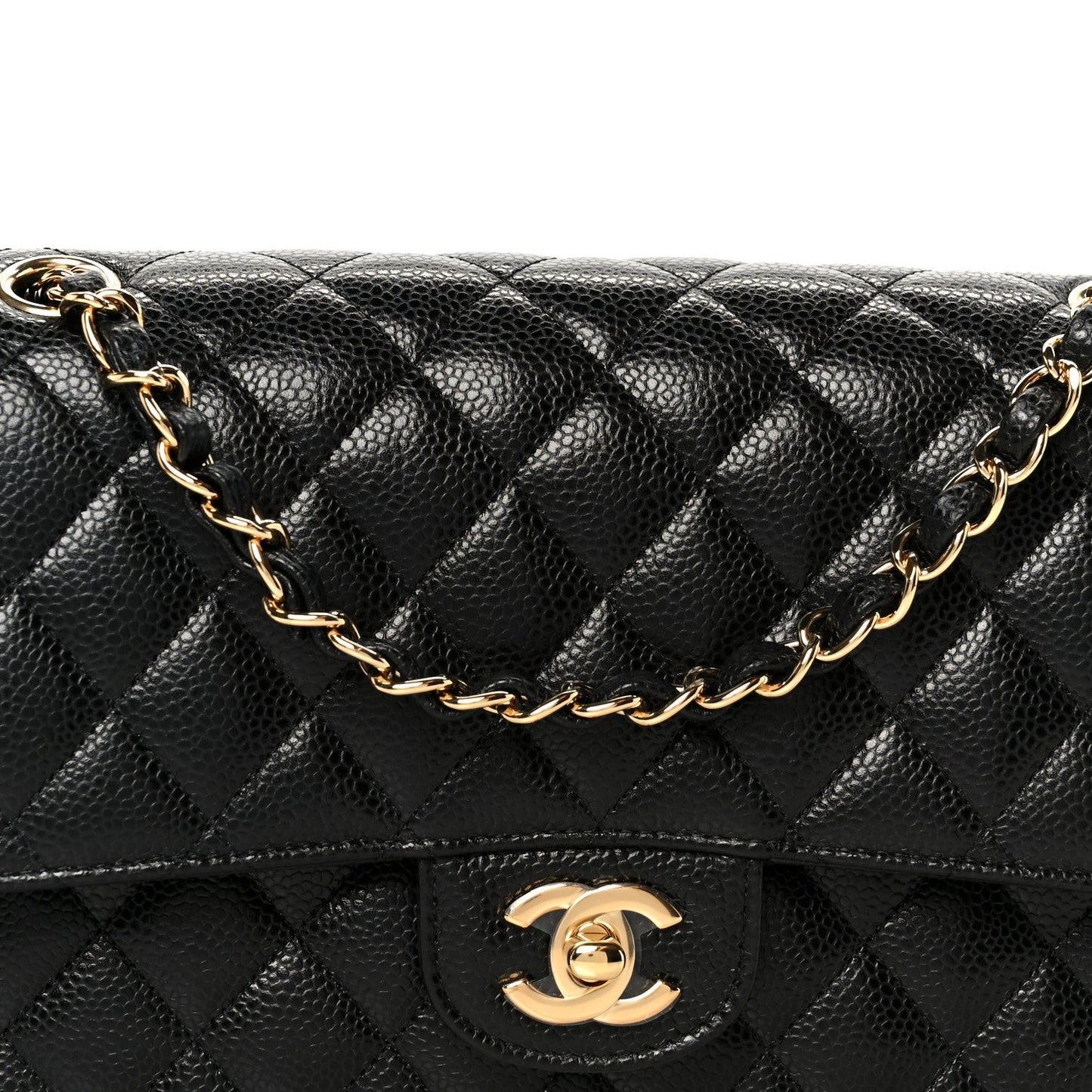 Caviar Quilted Medium Double Flap Black