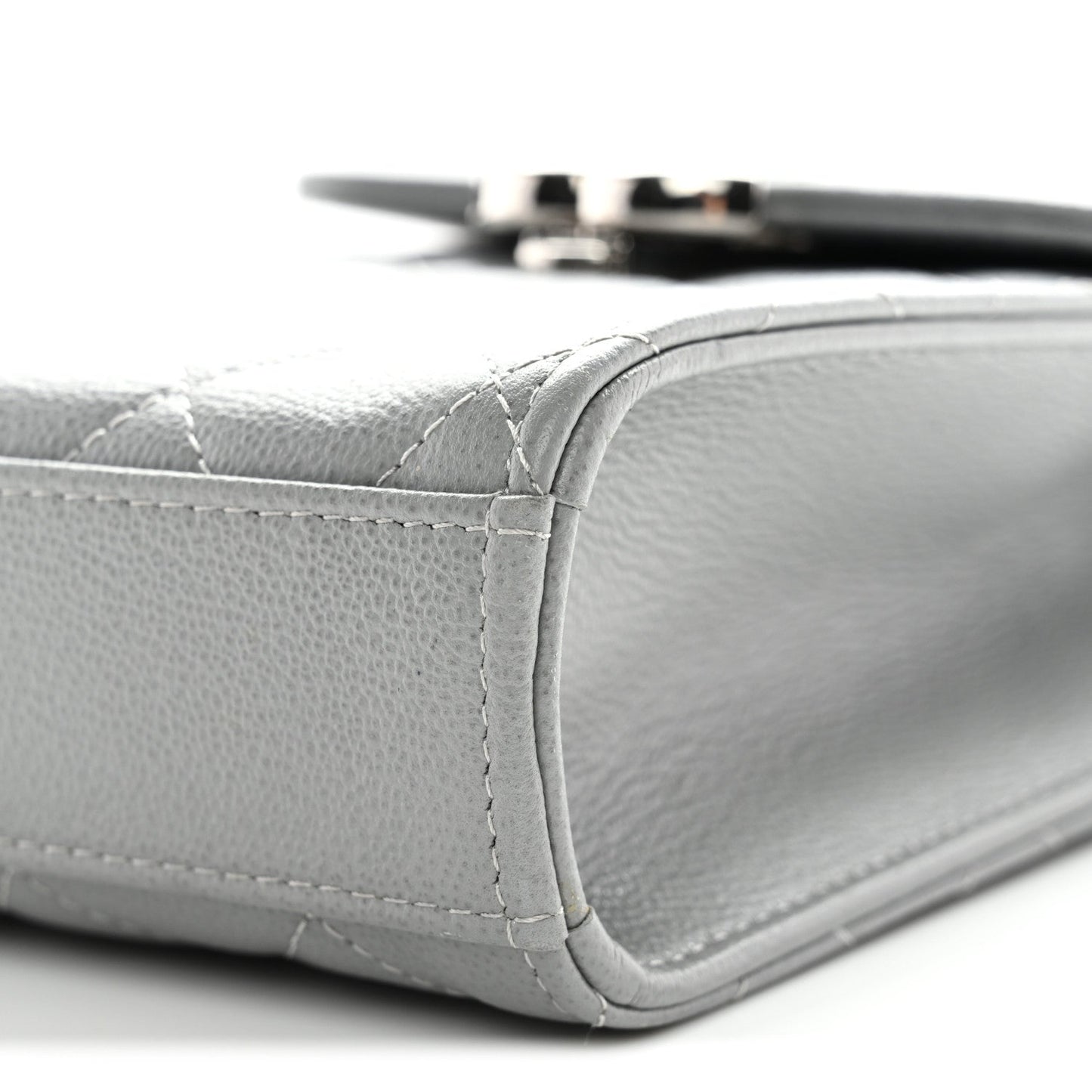 Grained Calfskin Quilted CC Box Clutch With Chain Grey