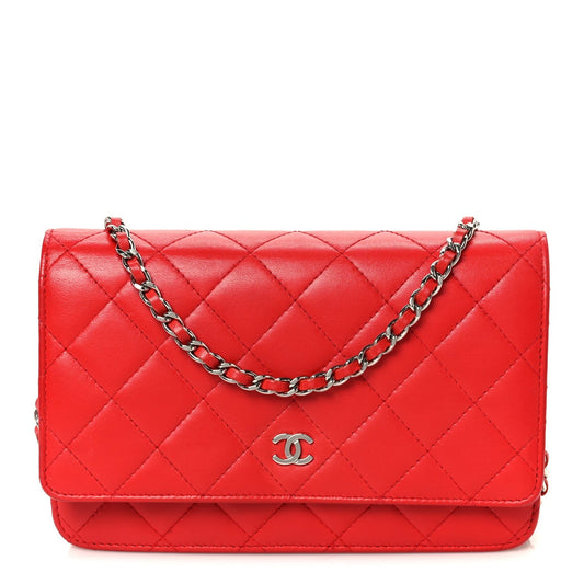 Lambskin Quilted Wallet On Chain WOC Red