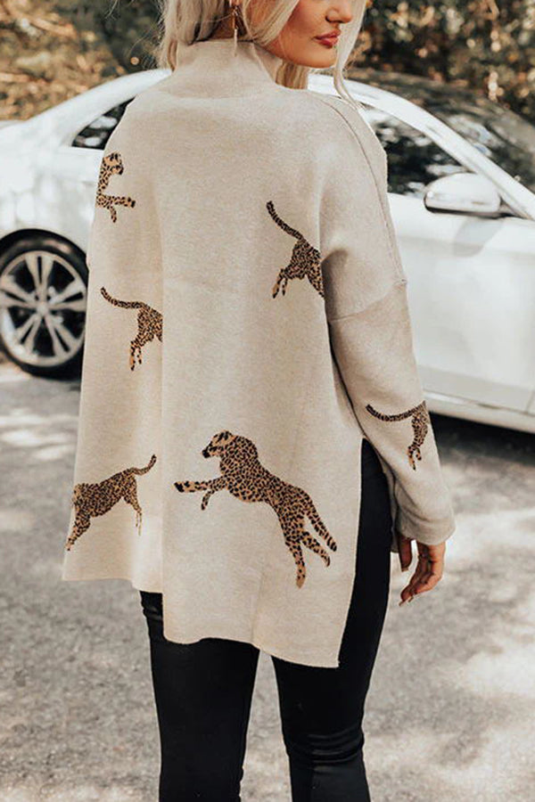 SUDADERA RELAJADA CON ABERTURA DE LEOPARDO, ACOGEDORA Y AMABLE