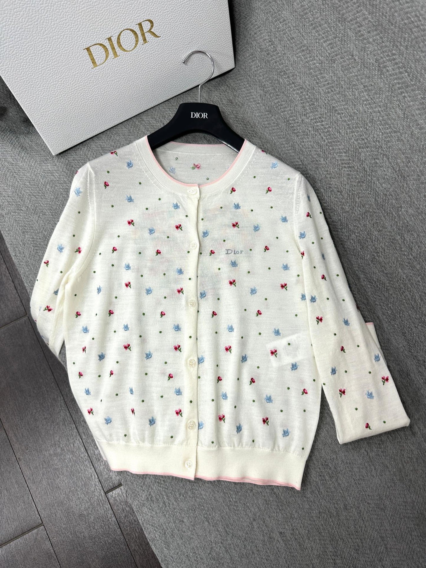 CD Dioramour Cardigan Embroidered Ivory Wool 349490