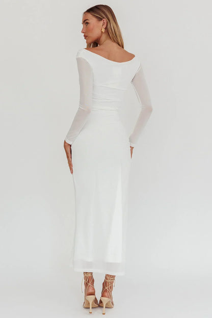 In Blooms Off Shoulder Maxi Dress Off White