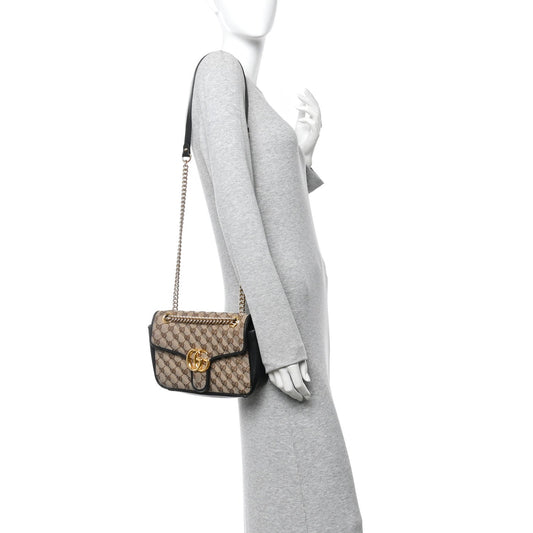 Monogram Matelasse Diagonal Small GG Marmont Shoulder Bag Beige Black