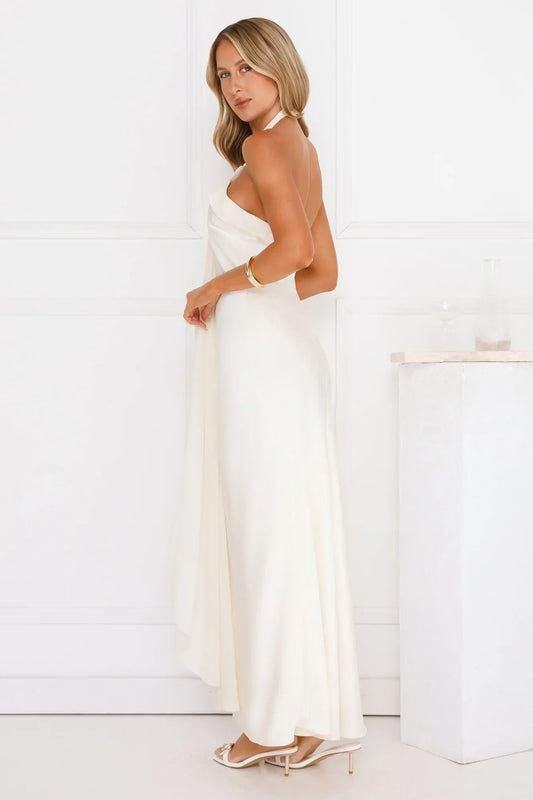 Luxora Lady Halter Satin Maxi Dress