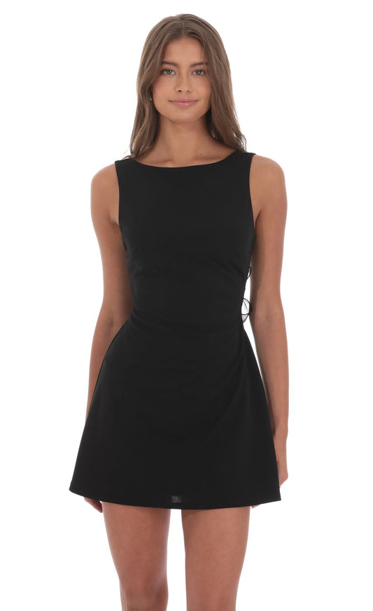 High Neck Back Bow Dress in Black