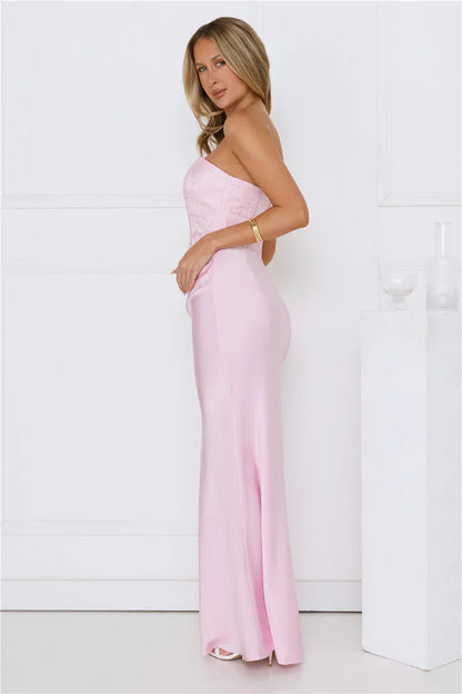 Dressed To Dazzle Strapless Satin Maxi Dress
