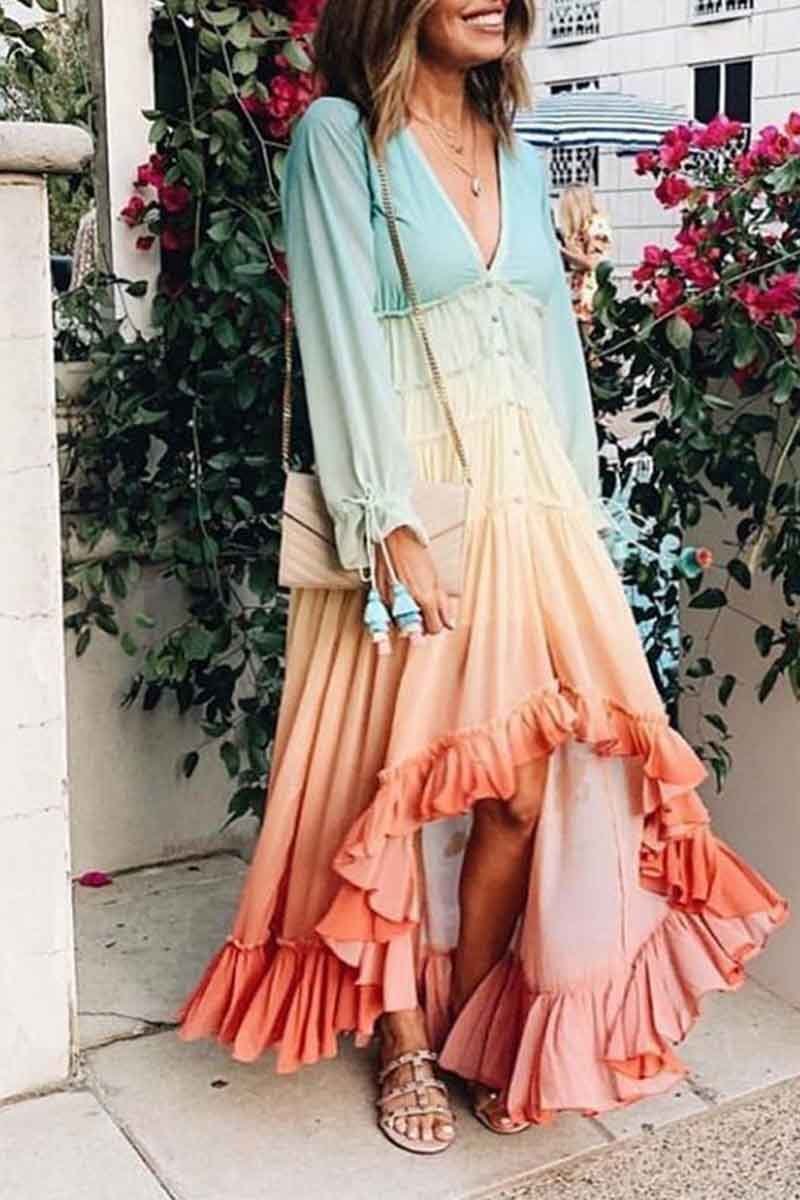 Vestido degradado de manga larga con cuello en V