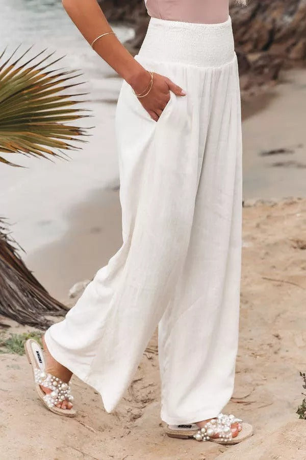Pantalones fruncidos con bolsillos de mezcla de lino Fresh Air