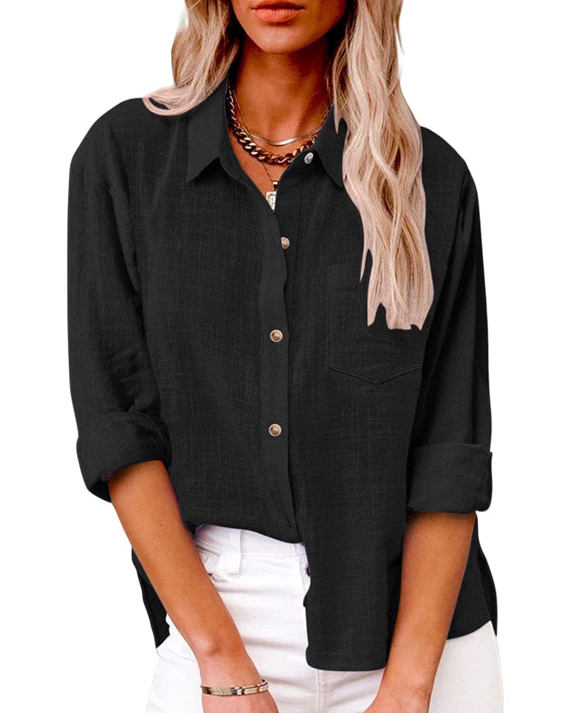 Chic Button Down Long Sleeve Linen Shirt | Great for Casual Days