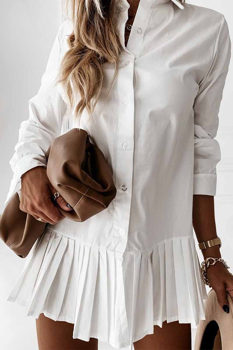 Vestido mini informal plisado de manga larga y color liso