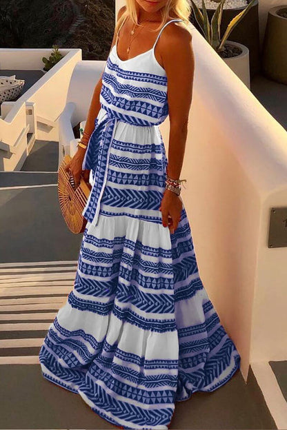 Vestido largo holgado hasta el tobillo con estampado geométrico (4 colores)