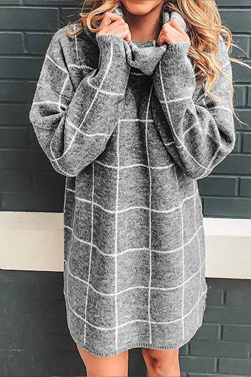 Vestido mini holgado de cuadros con cuello alto (3 colores)