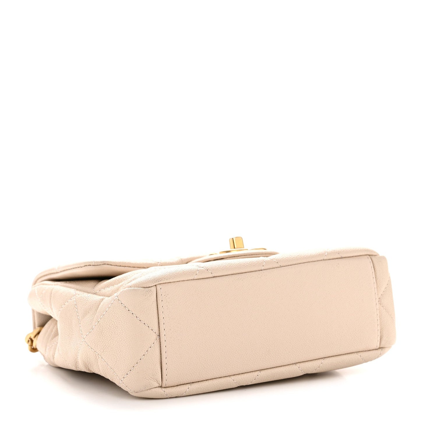 Shiny Caviar Quilted Mini Top Handle Flap Ecru