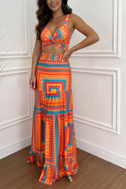 Conjunto de vestido largo de dos piezas