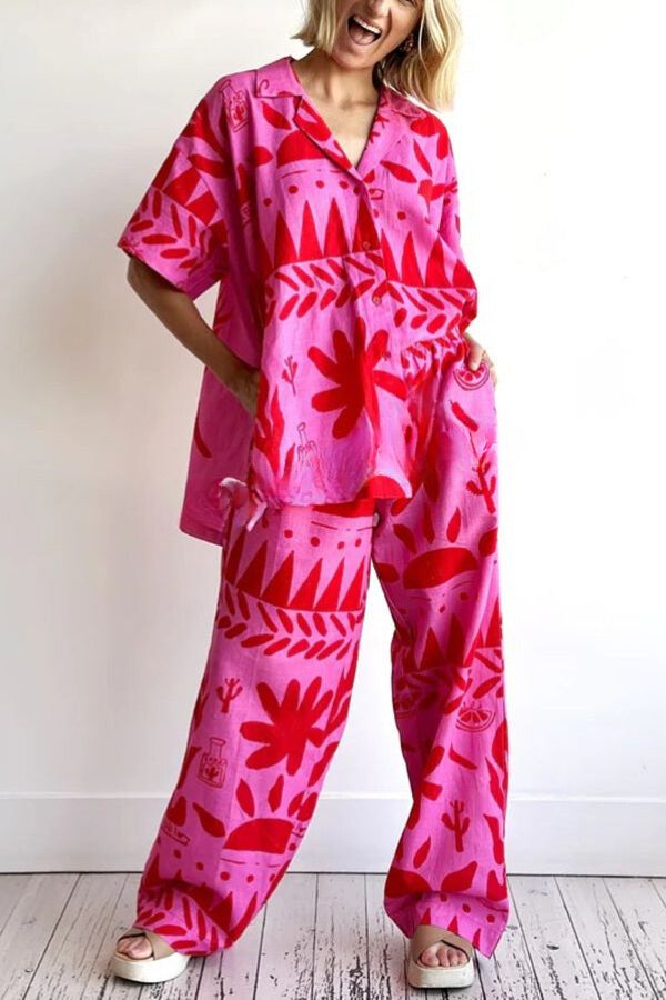 Conjunto de camisa con bolsillo estampado y pantalón con cintura elástica de Altos Unique