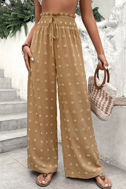 Pantalones casuales de cintura alta con pierna ancha y jacquard
